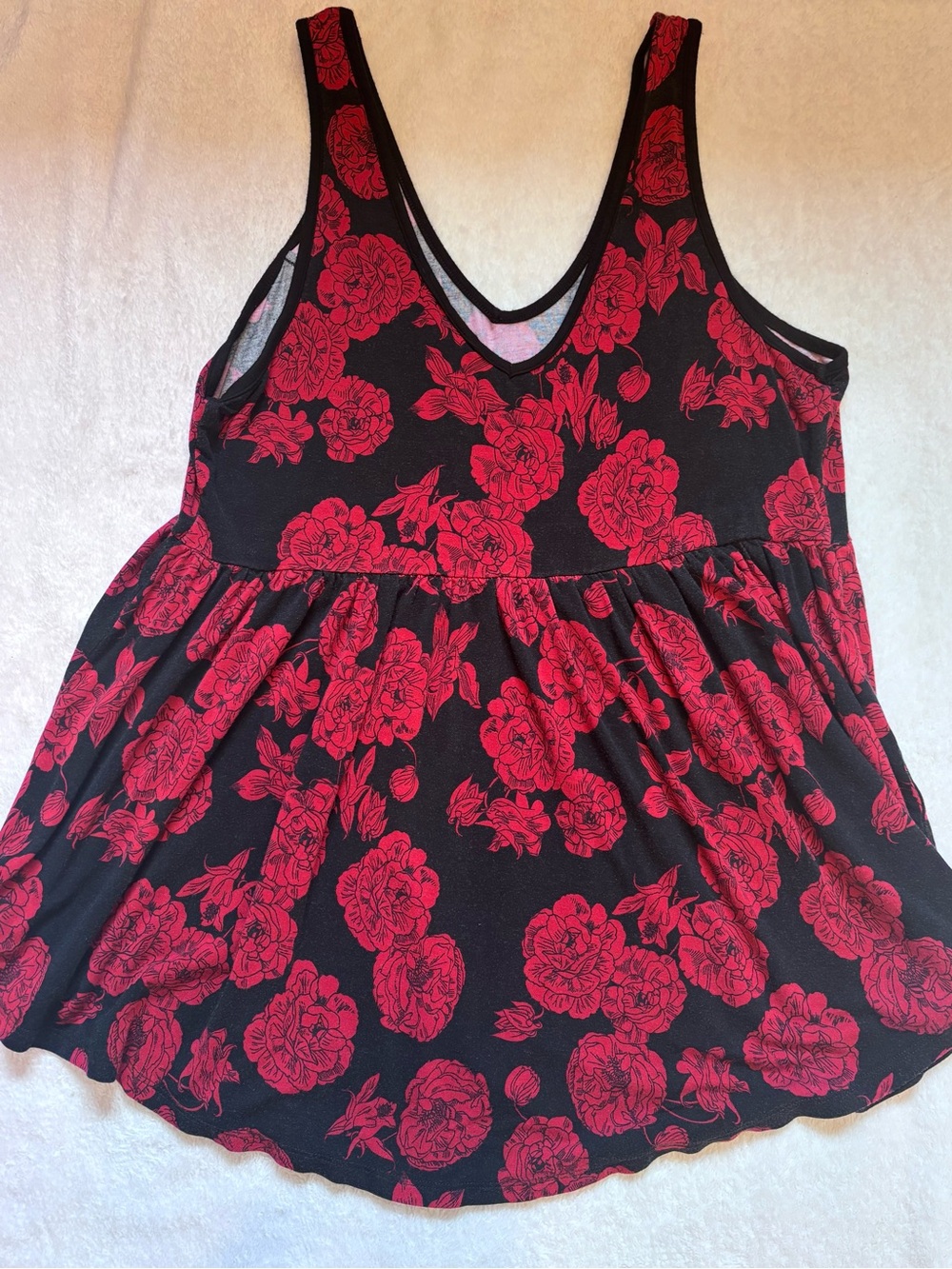torrid Black Floral Tank with Red Blooms